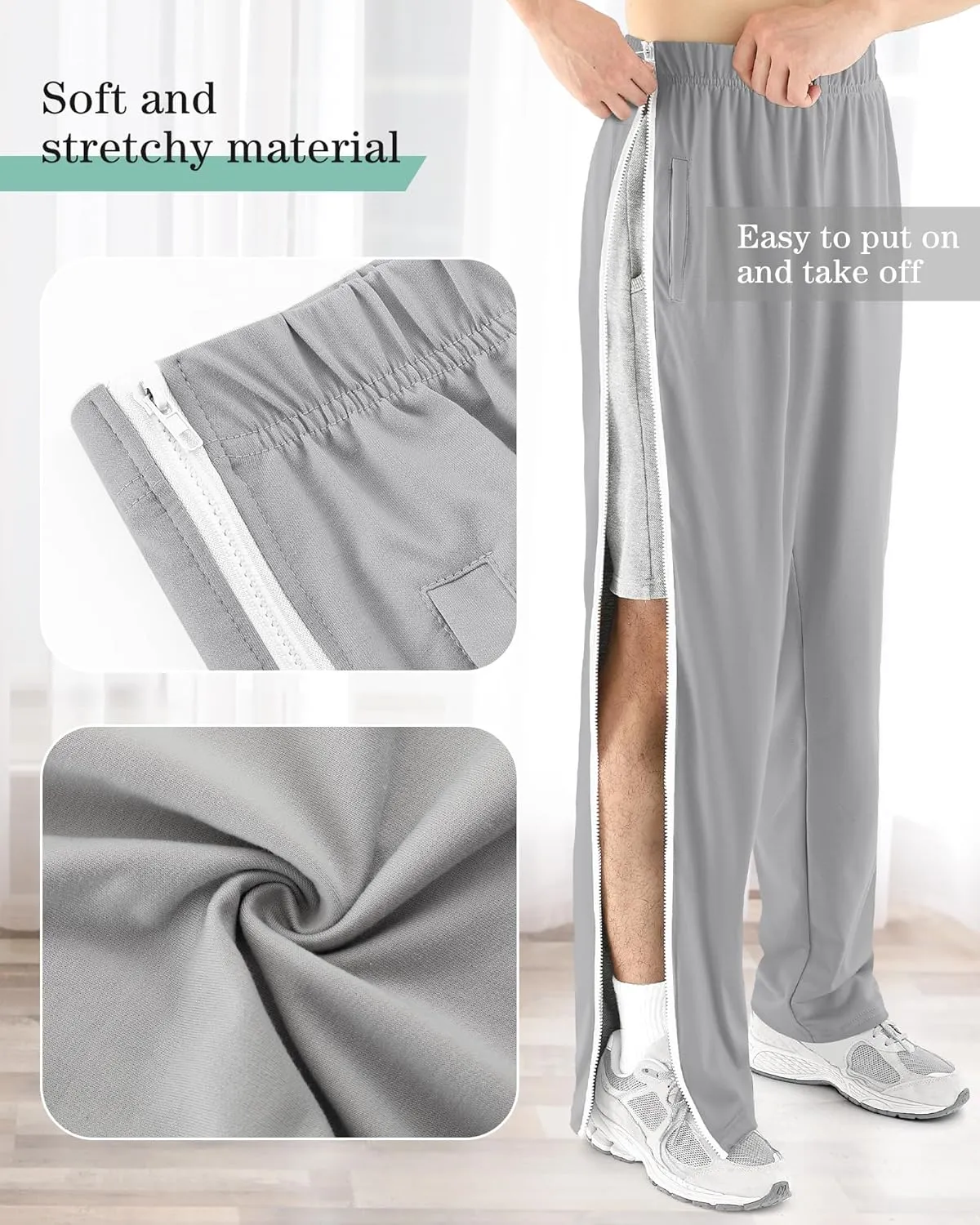 2 Pack Tear Away Pants for Men Sweat Basketball Pants 2 Side Zippers off Full Open Sweatpant with Pockets