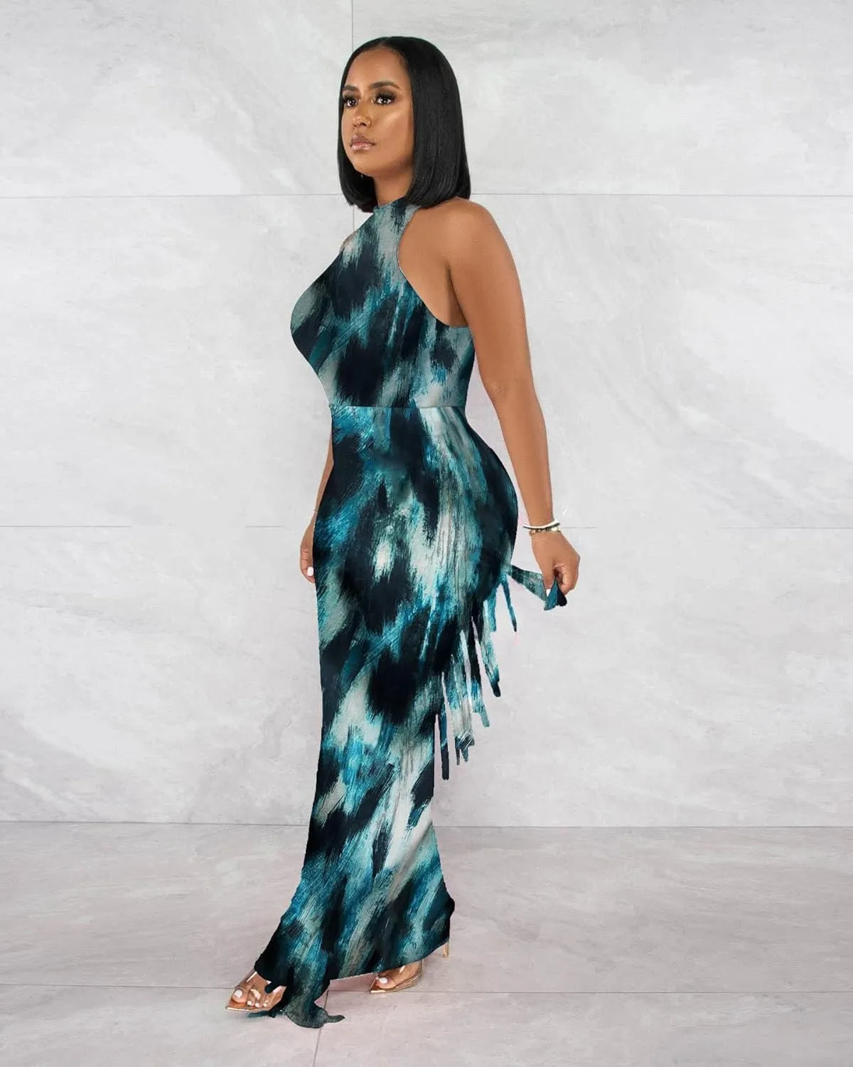 2 Piece Outfits for Women Sexy Crop Top Ruched Bodycon Maxi Dresses Fringe Skirt Sets Night Club Jumpsuits