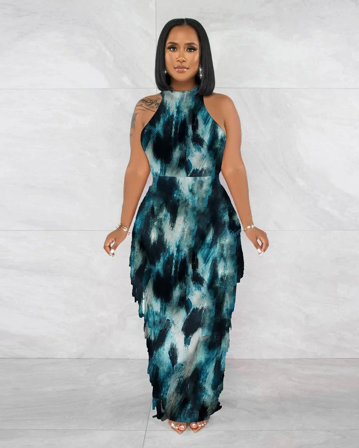 2 Piece Outfits for Women Sexy Crop Top Ruched Bodycon Maxi Dresses Fringe Skirt Sets Night Club Jumpsuits