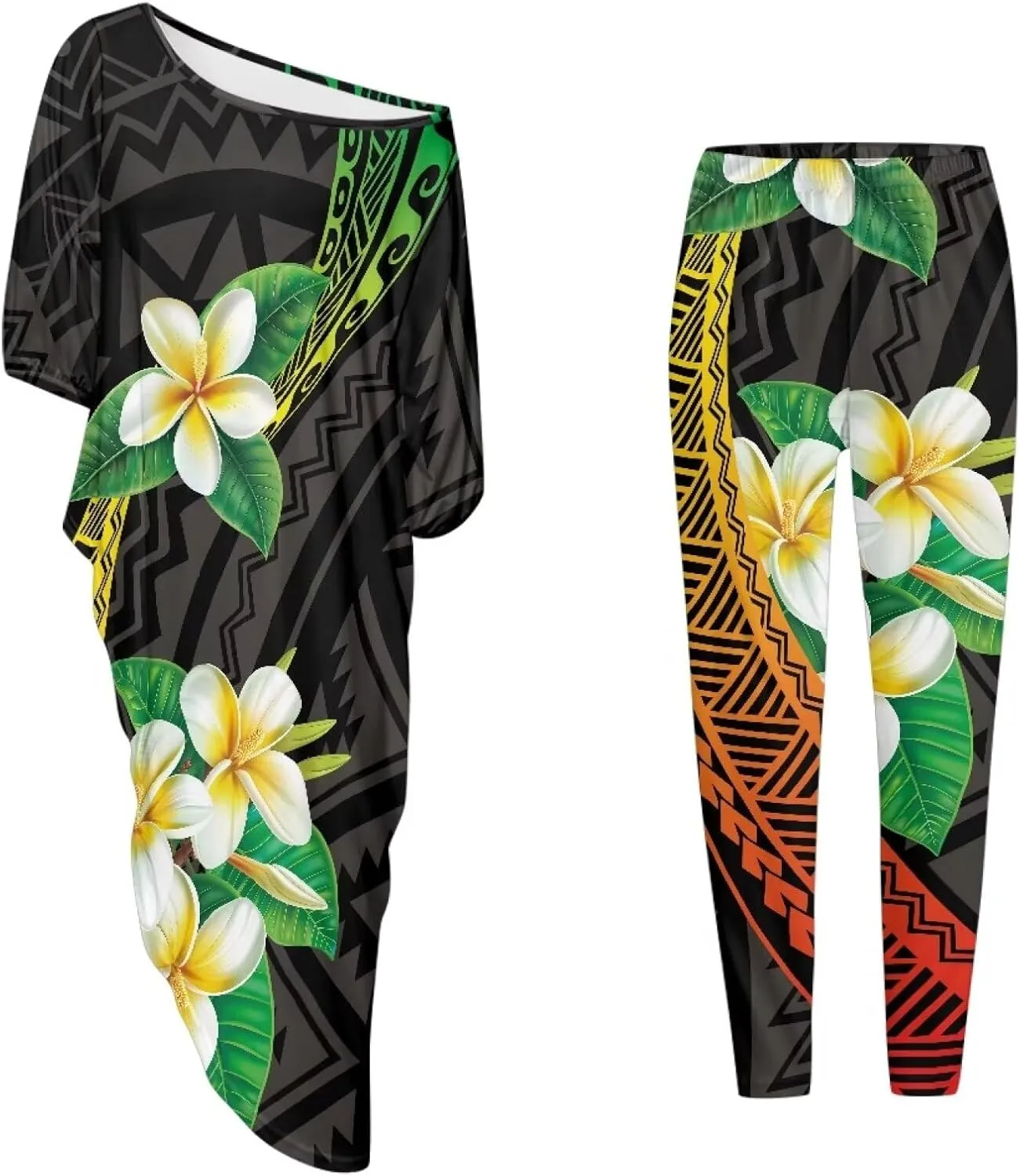 2 Pieces Polynesian Traditional Women Clothing Samoa Puletasi Dress Ladies Casual Tops and Skinny Pants Set