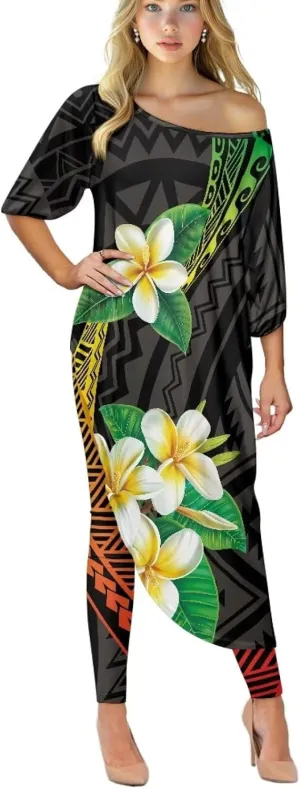 2 Pieces Polynesian Traditional Women Clothing Samoa Puletasi Dress Ladies Casual Tops and Skinny Pants Set