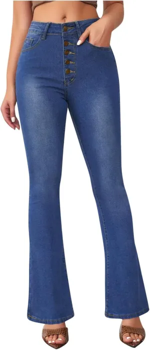 2024 Women Flare Bell Bottom Jeans High Waisted Wide Leg Bootcut Jeans Trendy Denim Pants Casual Long Trousers