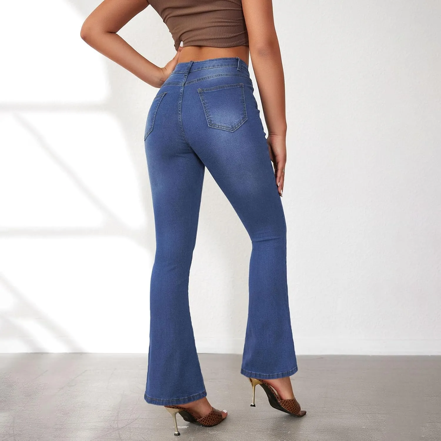 2024 Women Flare Bell Bottom Jeans High Waisted Wide Leg Bootcut Jeans Trendy Denim Pants Casual Long Trousers
