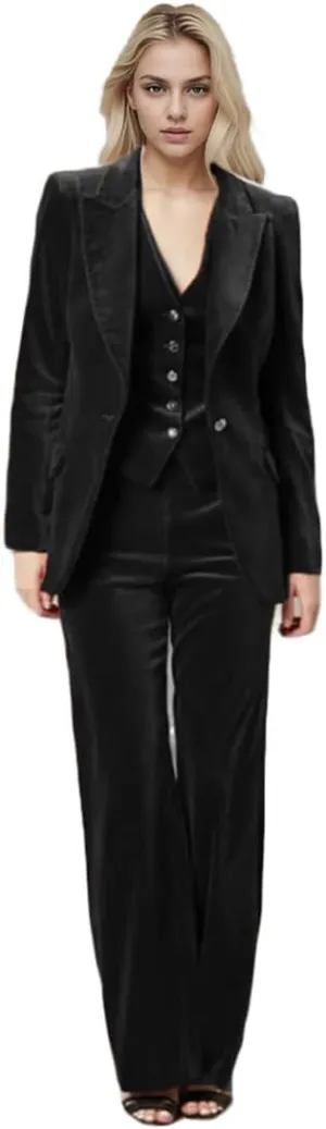 3 PC Womens Velvet Suit One Button Office Work Outfit Womens Pants Suit Prom Tuxedos