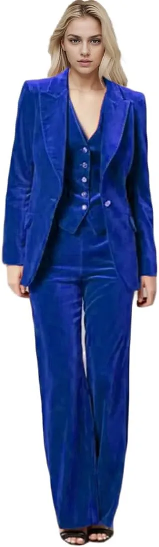 3 PC Womens Velvet Suit One Button Office Work Outfit Womens Pants Suit Prom Tuxedos