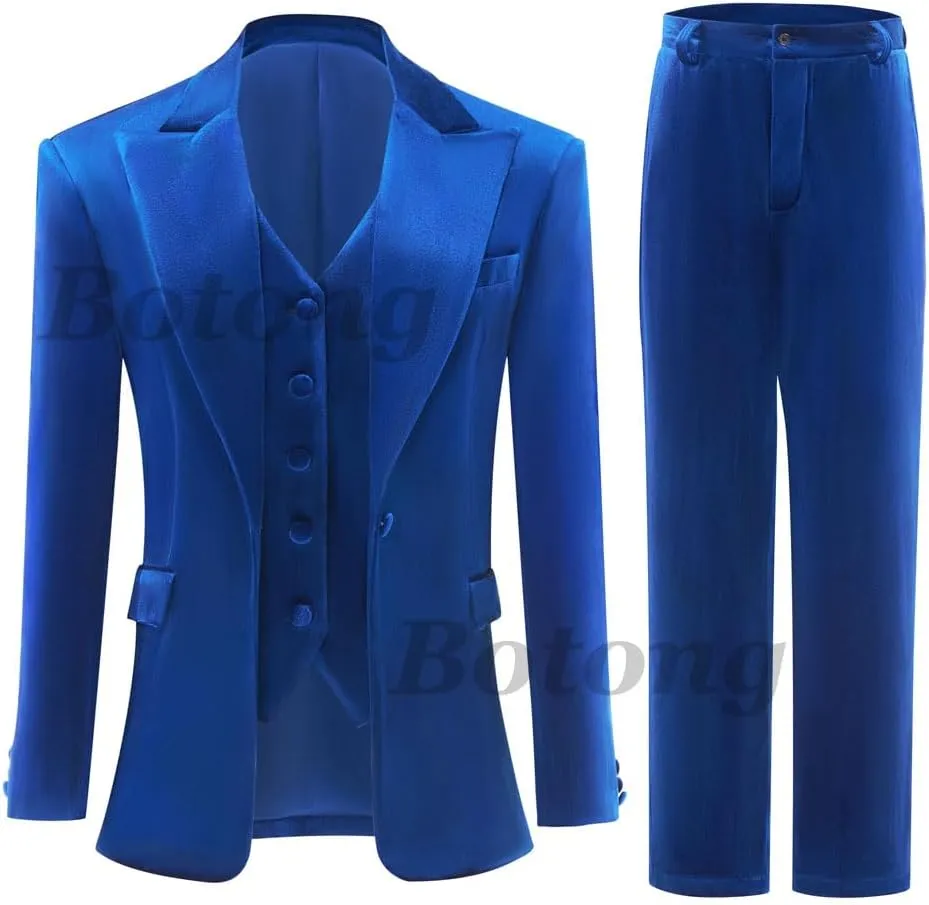 3 PC Womens Velvet Suit One Button Office Work Outfit Womens Pants Suit Prom Tuxedos