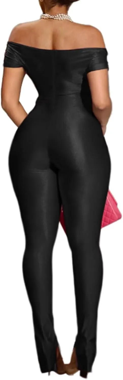 acelyn 2 Piece Outfits for Women Sexy Off Shoulder Tops Bodycon Flared Pant Sets Club Outfits Tracksuit