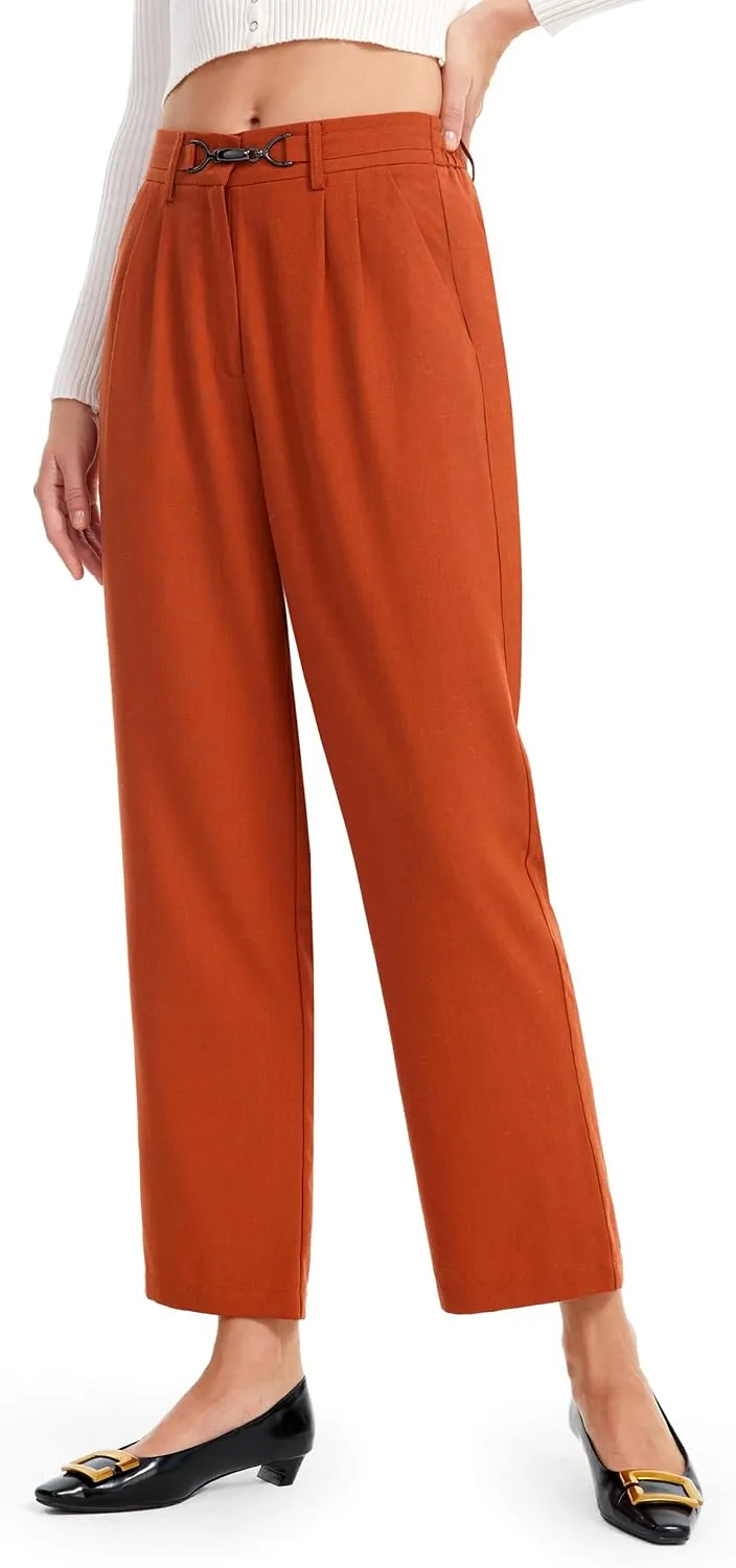 AFITNE Womens Linen Wide Leg Pants High Waist Casual Loose Palazzo Pants with Pockets Flowy Lounge Work Pants 28