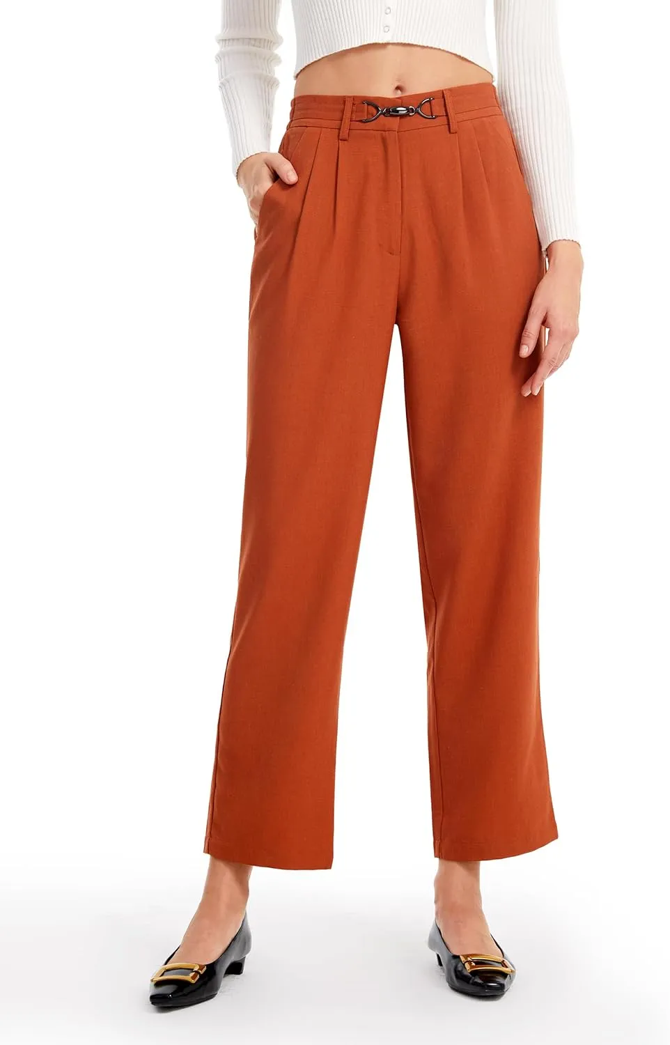 AFITNE Womens Linen Wide Leg Pants High Waist Casual Loose Palazzo Pants with Pockets Flowy Lounge Work Pants 28