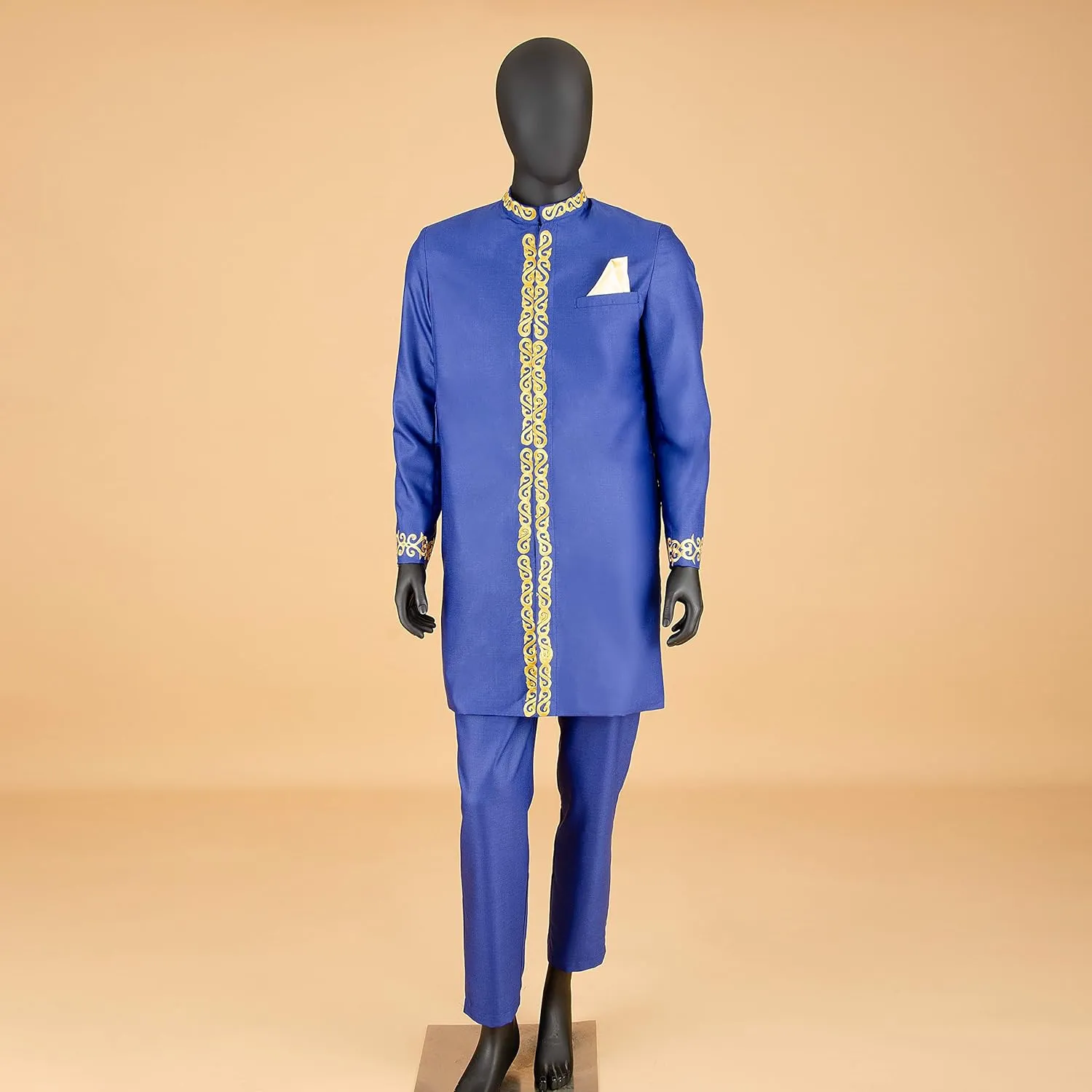 African Suit for Men Jacket and Trousers 2 Piece Set Dashiki Blazer with Kerchief Bazin Riche Kaftan Wedding Evening