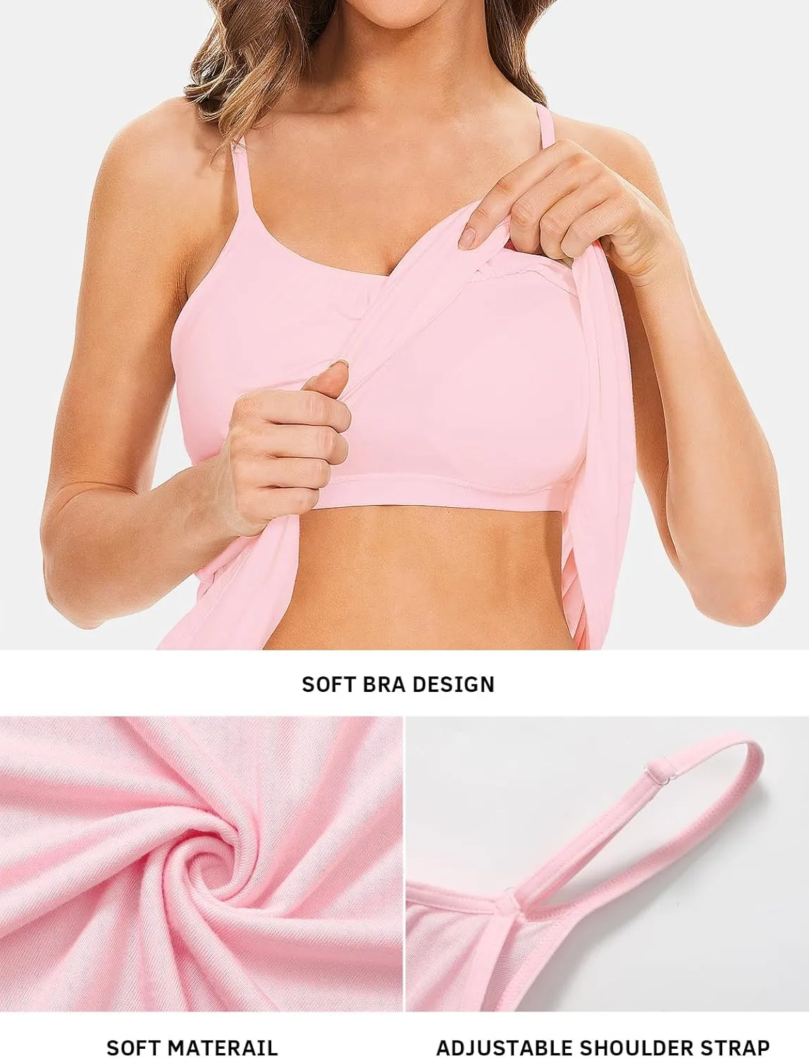 Air Curvey Camisole for Women Bulid in Bra Casual Flowy Cami Adjustable Spaghetti Strap Tank Top Pleated Loose Fit S-XXXXL