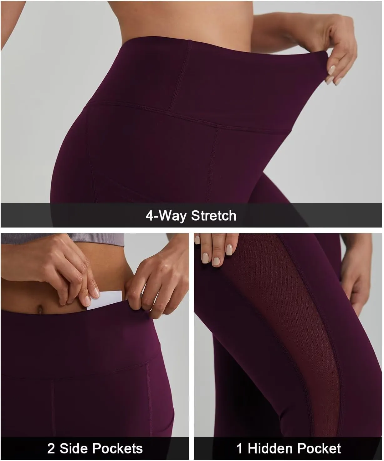 ALONG FIT Women's Mesh Yoga Leggings with Side Pockets Tummy Control Workout Running Capris High Waist Yoga Pants