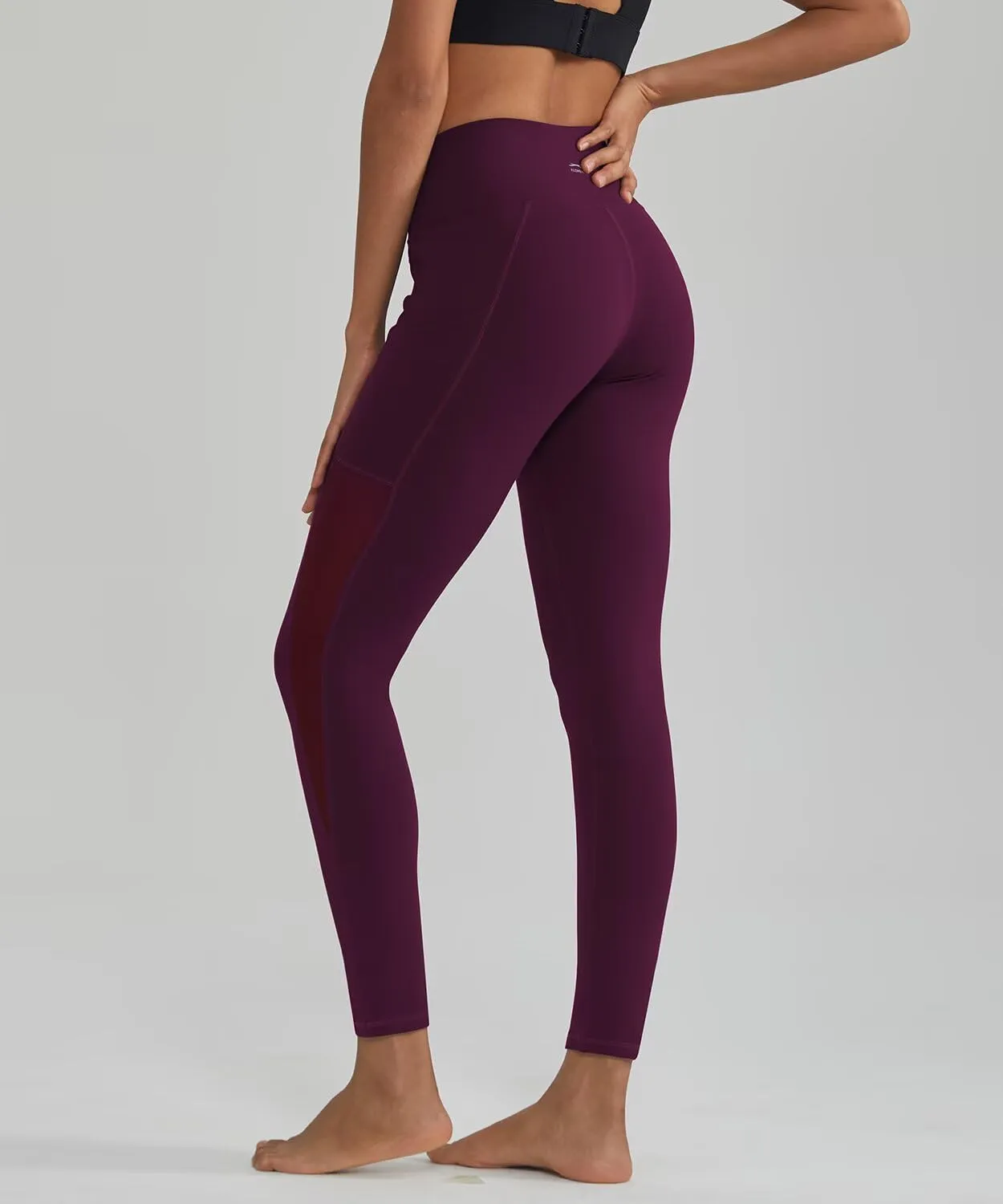 ALONG FIT Women's Mesh Yoga Leggings with Side Pockets Tummy Control Workout Running Capris High Waist Yoga Pants