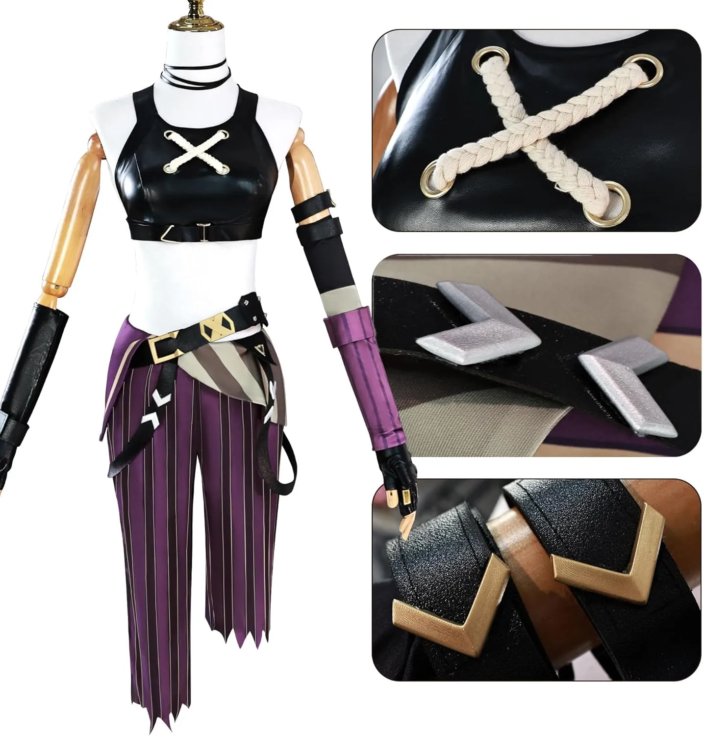Anime Game Newly Upgraded Vest Pants Cosplay Costume Suit with Long Blue Wig for Women Halloween