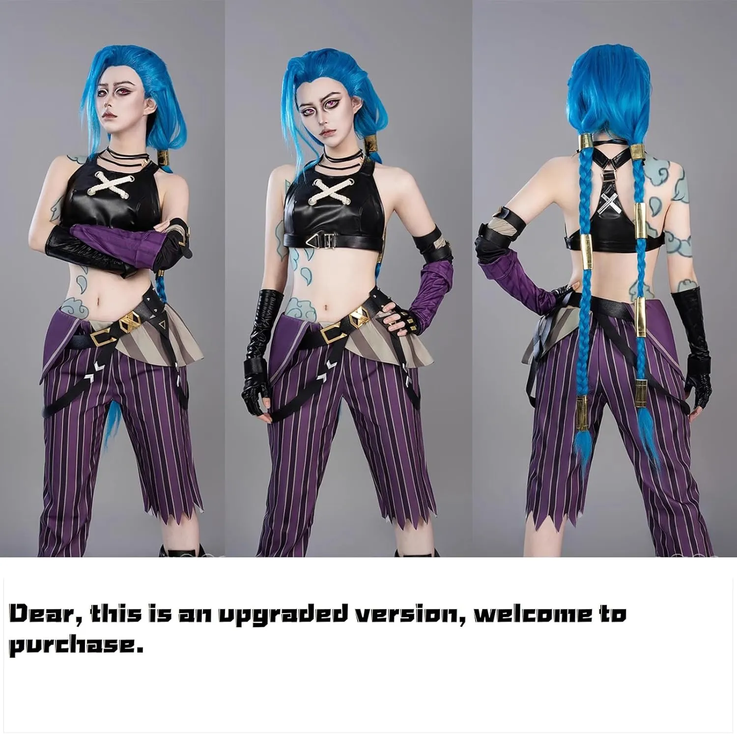 Anime Game Newly Upgraded Vest Pants Cosplay Costume Suit with Long Blue Wig for Women Halloween