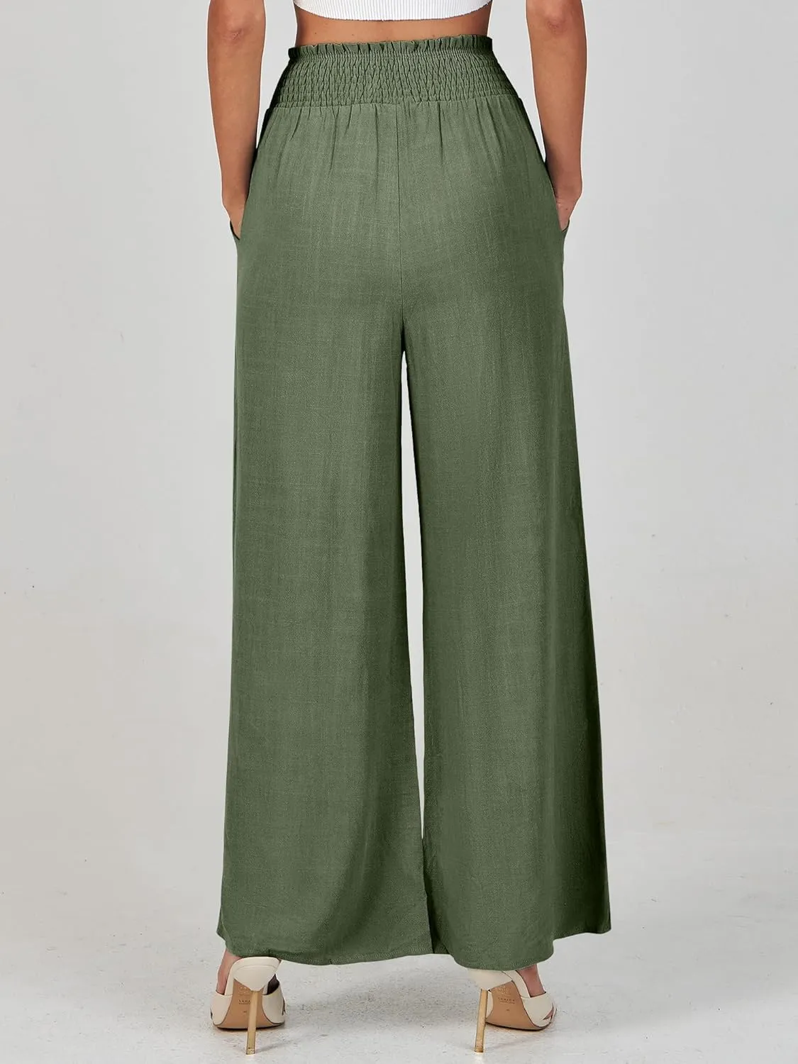 ANRABESS Women's Linen Pants Summer Casual Palazzo Beach Pant Drawstring High Waist Wide Leg Trousers Vacation Outfits