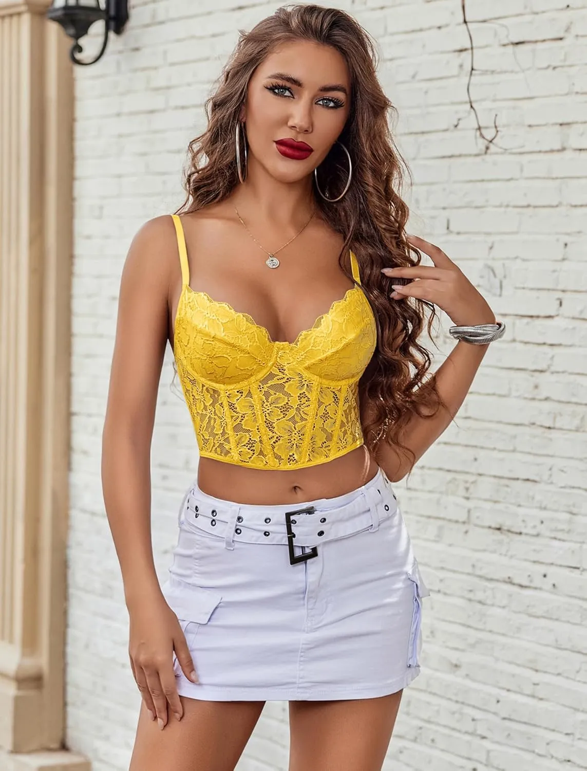 Avidlove Lace Bralette for Women V Neck Bustier Corset Tops with Underwired Racerback Adjustable Strap Crop Top