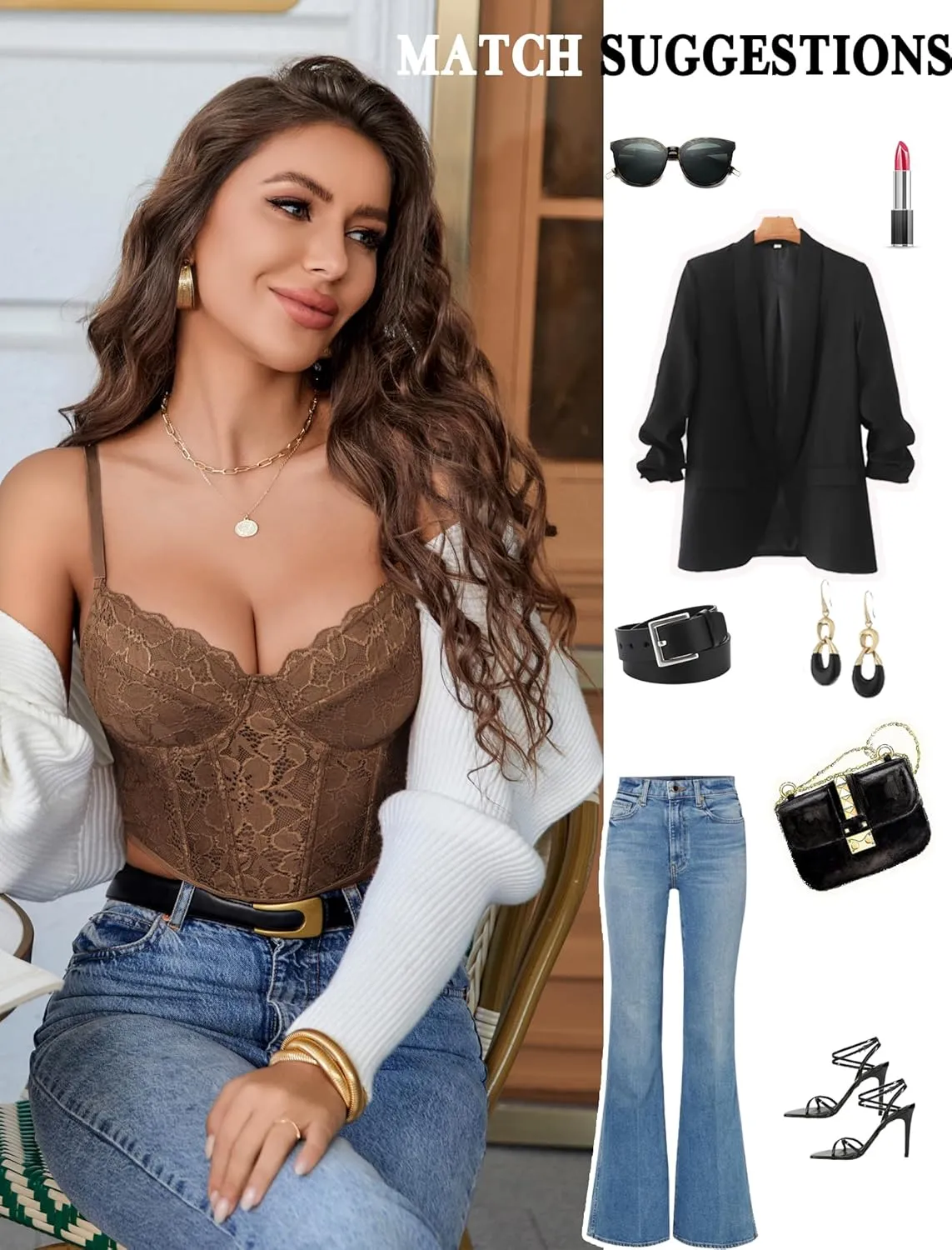 Avidlove Lace Bralette for Women V Neck Bustier Corset Tops with Underwired Racerback Adjustable Strap Crop Top
