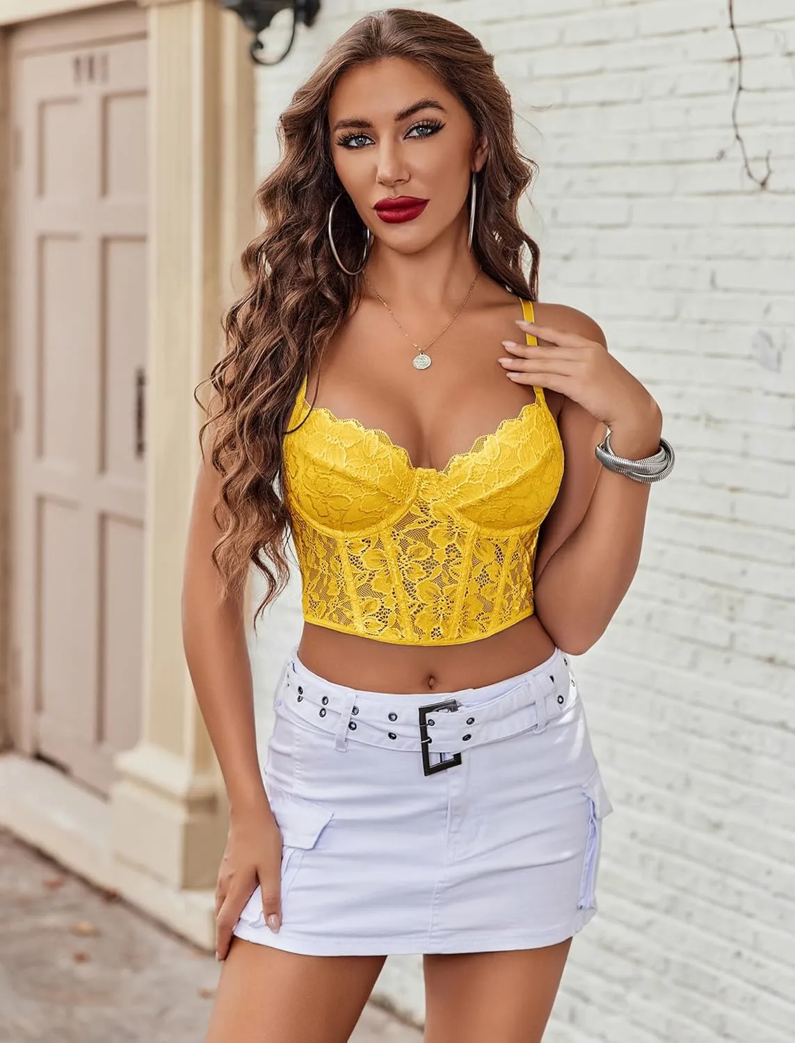 Avidlove Lace Bralette for Women V Neck Bustier Corset Tops with Underwired Racerback Adjustable Strap Crop Top