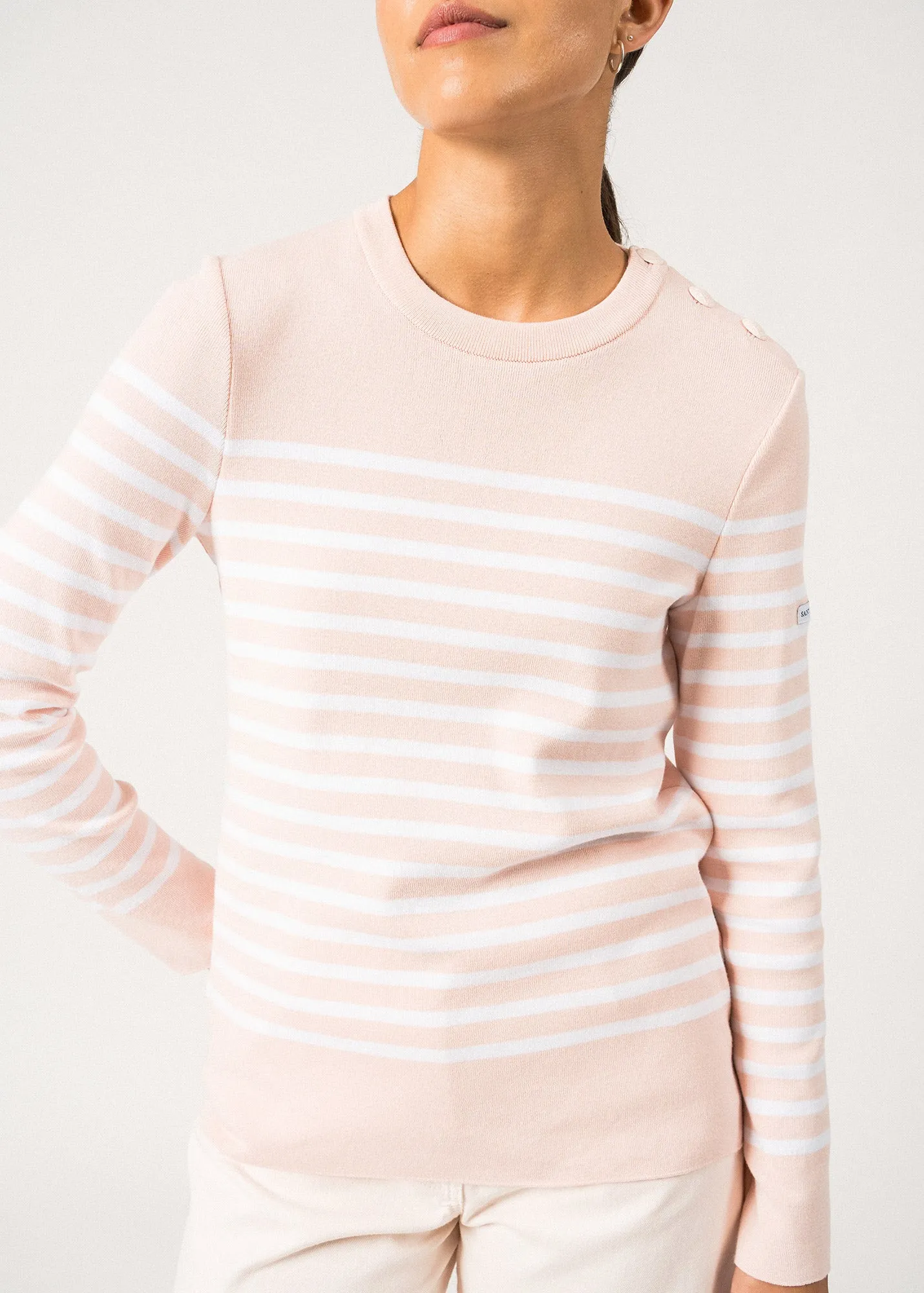 Avignon striped sailor jumper - in cotton (POUDRE/BLANC)