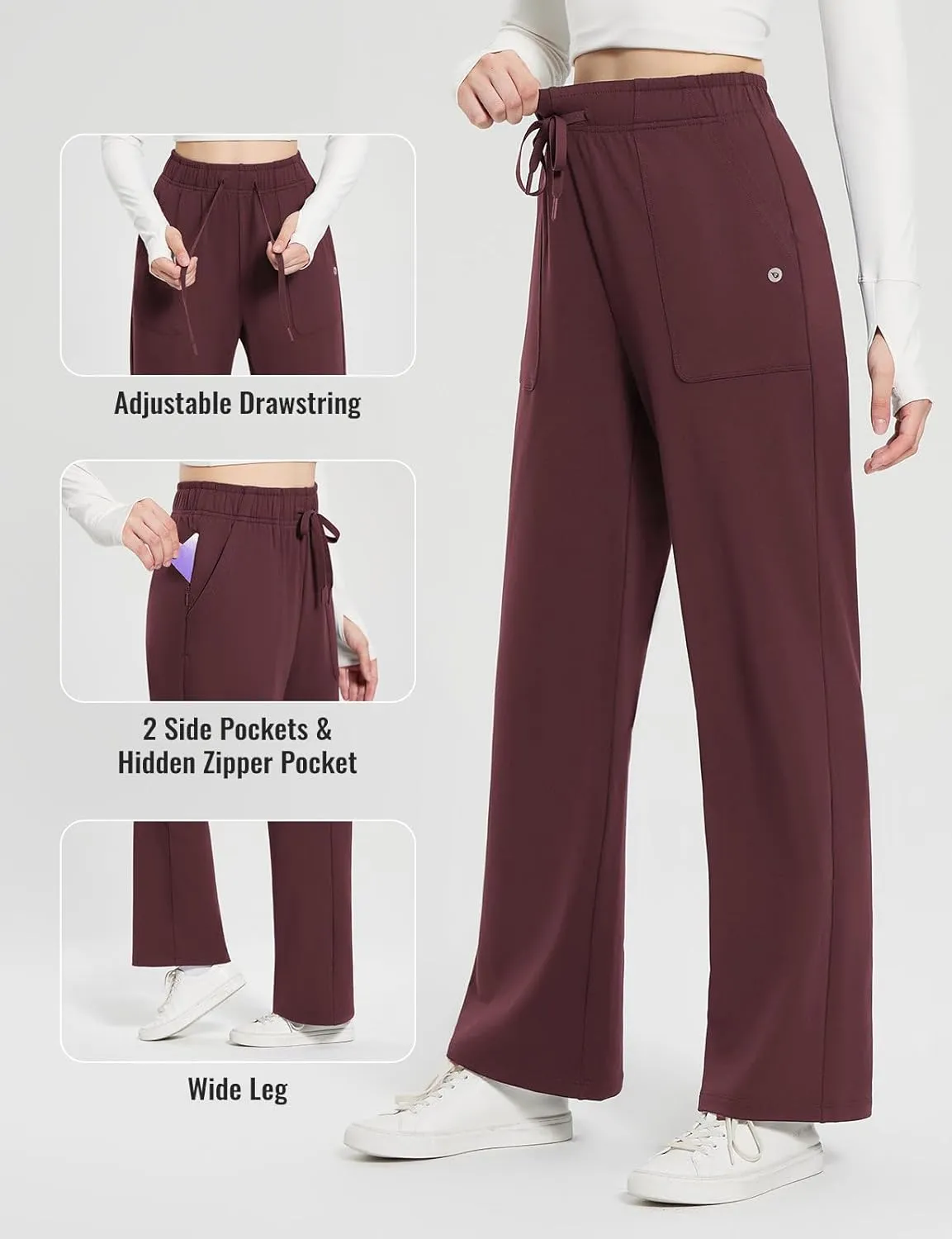 baleaf Fleece Lined Thermal Pants Women Sweatpants Wide Leg Water Resistant Casual Lounge with Pockets Yoga Workout