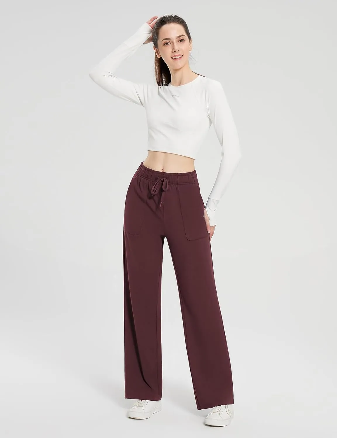 baleaf Fleece Lined Thermal Pants Women Sweatpants Wide Leg Water Resistant Casual Lounge with Pockets Yoga Workout