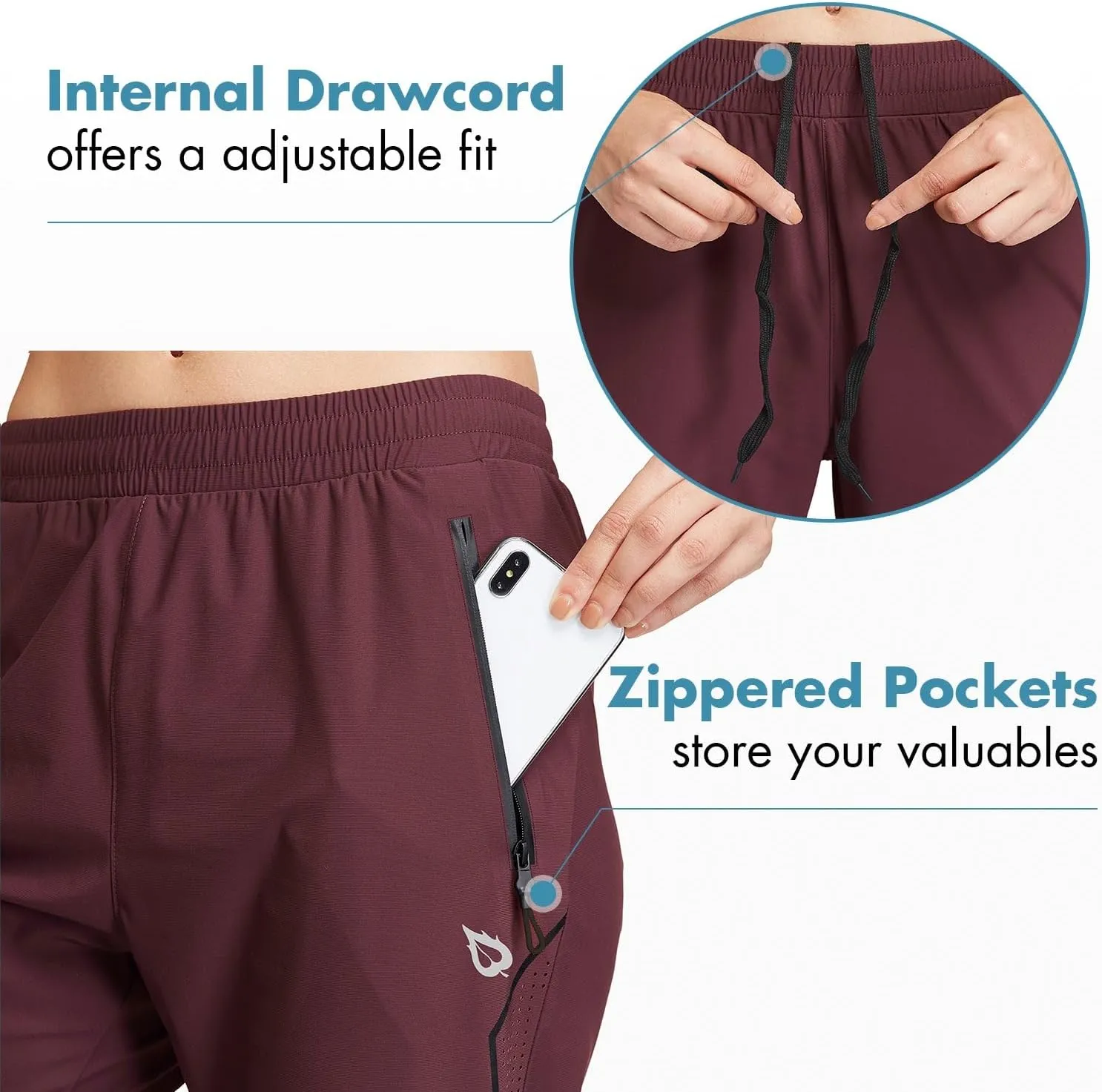 baleaf Women's Joggers Running Hiking Pants Lightweight Quick Dry Athletic Travel Workout with Zipper Pockets