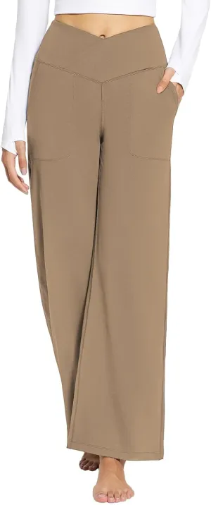 baleaf Womens Wide Leg Dress Pants Stretch High Waist Yoga Pants Casual Slacks Pockets Pull On Travel Petite Plus Size