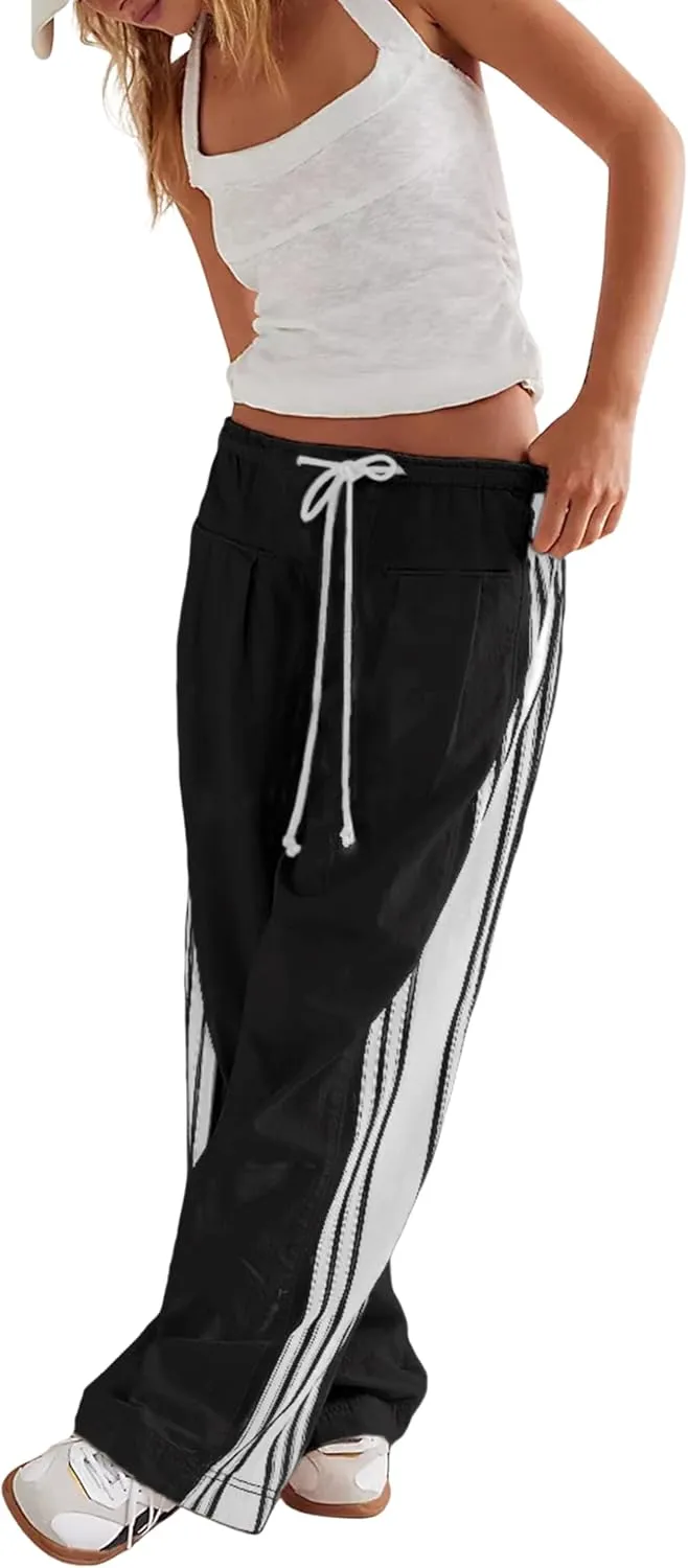 Bankeng Womens Side Striped Pants Wide Leg Drawstring High Waist Sweatpants Hudson Canyon Stripe Pants with Pockets