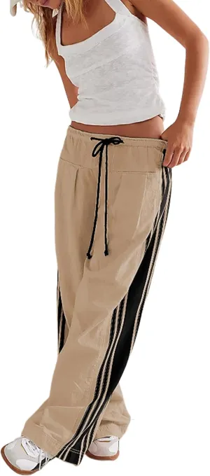 Bankeng Womens Side Striped Pants Wide Leg Drawstring High Waist Sweatpants Hudson Canyon Stripe Pants with Pockets