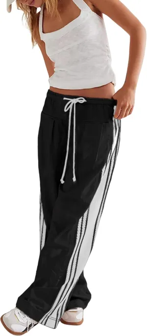 Bankeng Womens Side Striped Pants Wide Leg Drawstring High Waist Sweatpants Hudson Canyon Stripe Pants with Pockets