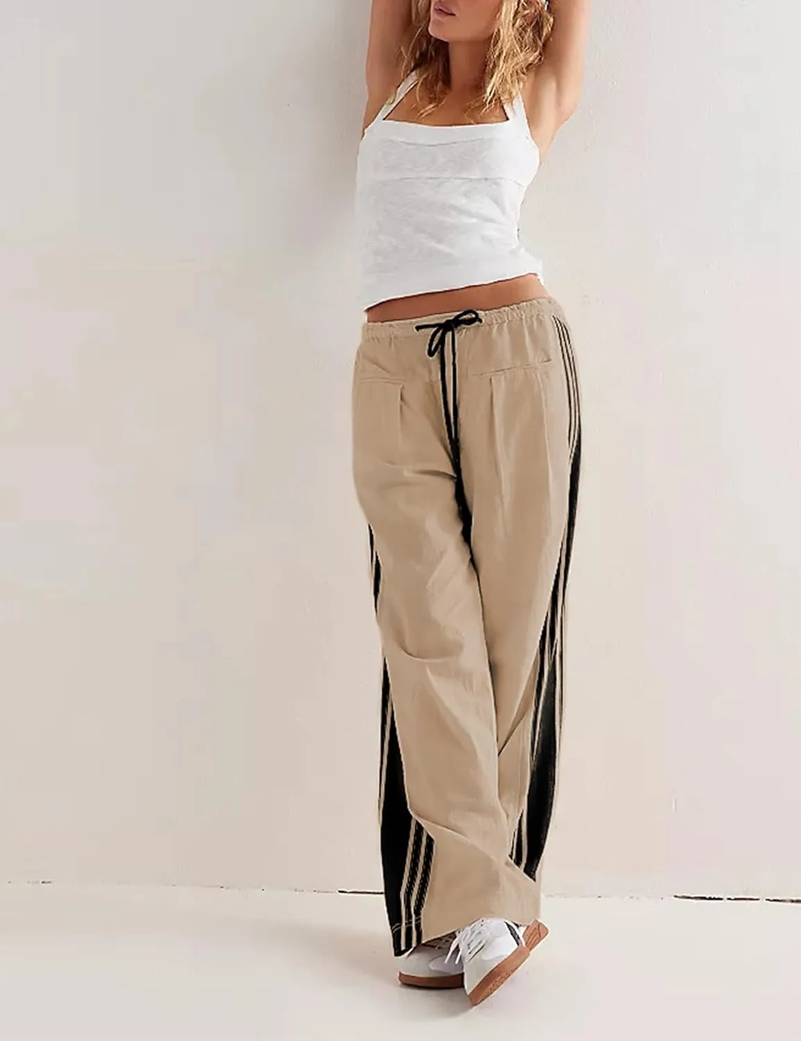 Bankeng Womens Side Striped Pants Wide Leg Drawstring High Waist Sweatpants Hudson Canyon Stripe Pants with Pockets