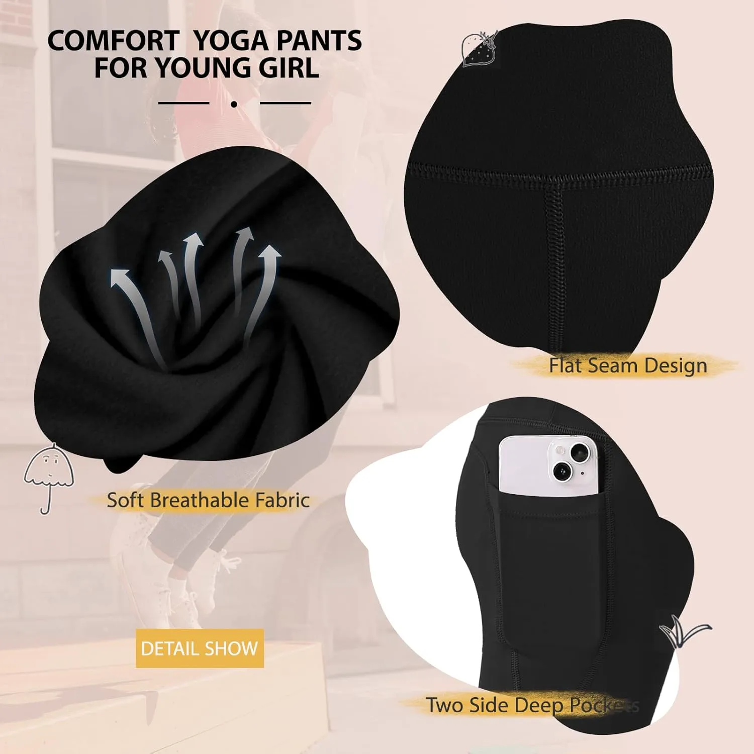 Begrily Girls Volleyball Athletic Biker Shorts with Pockets, Kids Dance Spandex Yoga Running Short 5 Pack