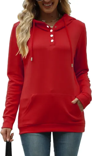 BEUFRI Hoodies for Women Casual Long Sleeve Solid Pullover Tops Loose Sweatshirt with Pocket