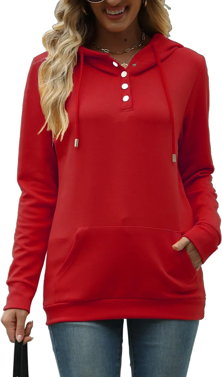 BEUFRI Hoodies for Women Casual Long Sleeve Solid Pullover Tops Loose Sweatshirt with Pocket