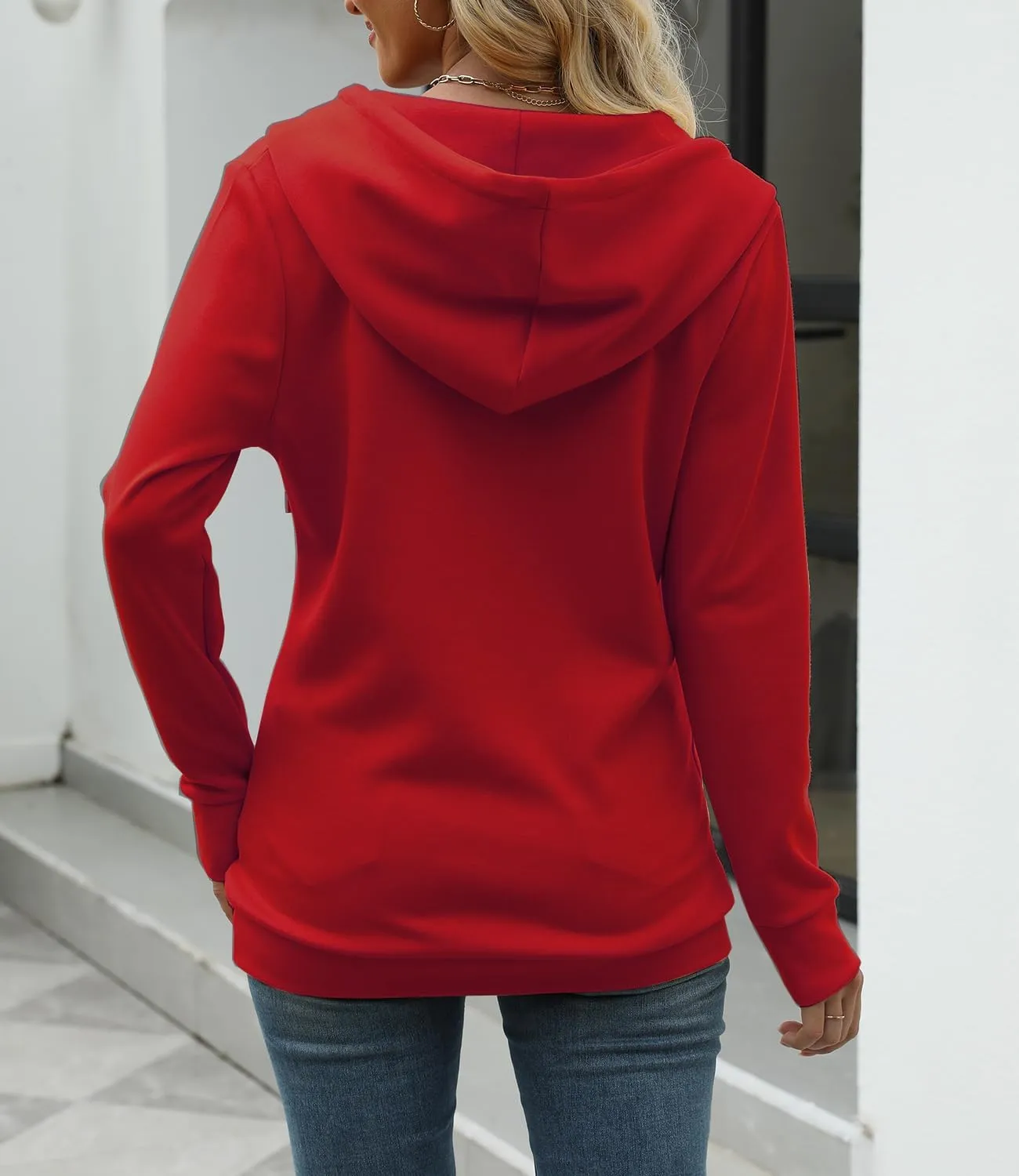 BEUFRI Hoodies for Women Casual Long Sleeve Solid Pullover Tops Loose Sweatshirt with Pocket