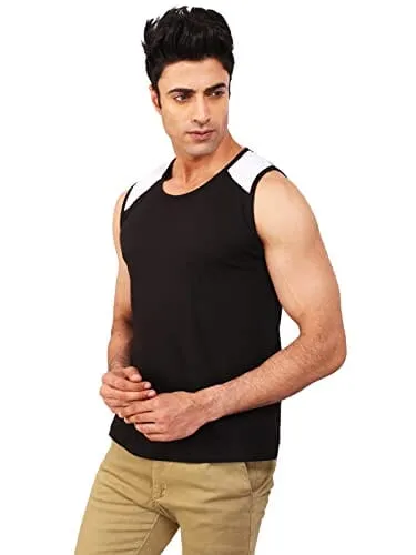 BKS COLLECTION West Sleeveless Black Round Neck Solid for Men's Stylist Cotton T-Shirt