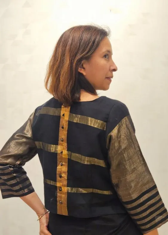 Black and Gold Fulia Cotton Stripes Blouse