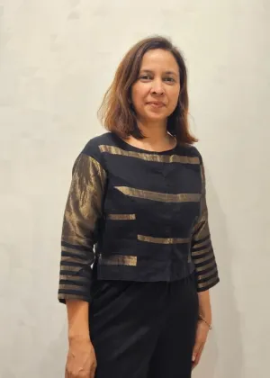 Black and Gold Fulia Cotton Stripes Blouse
