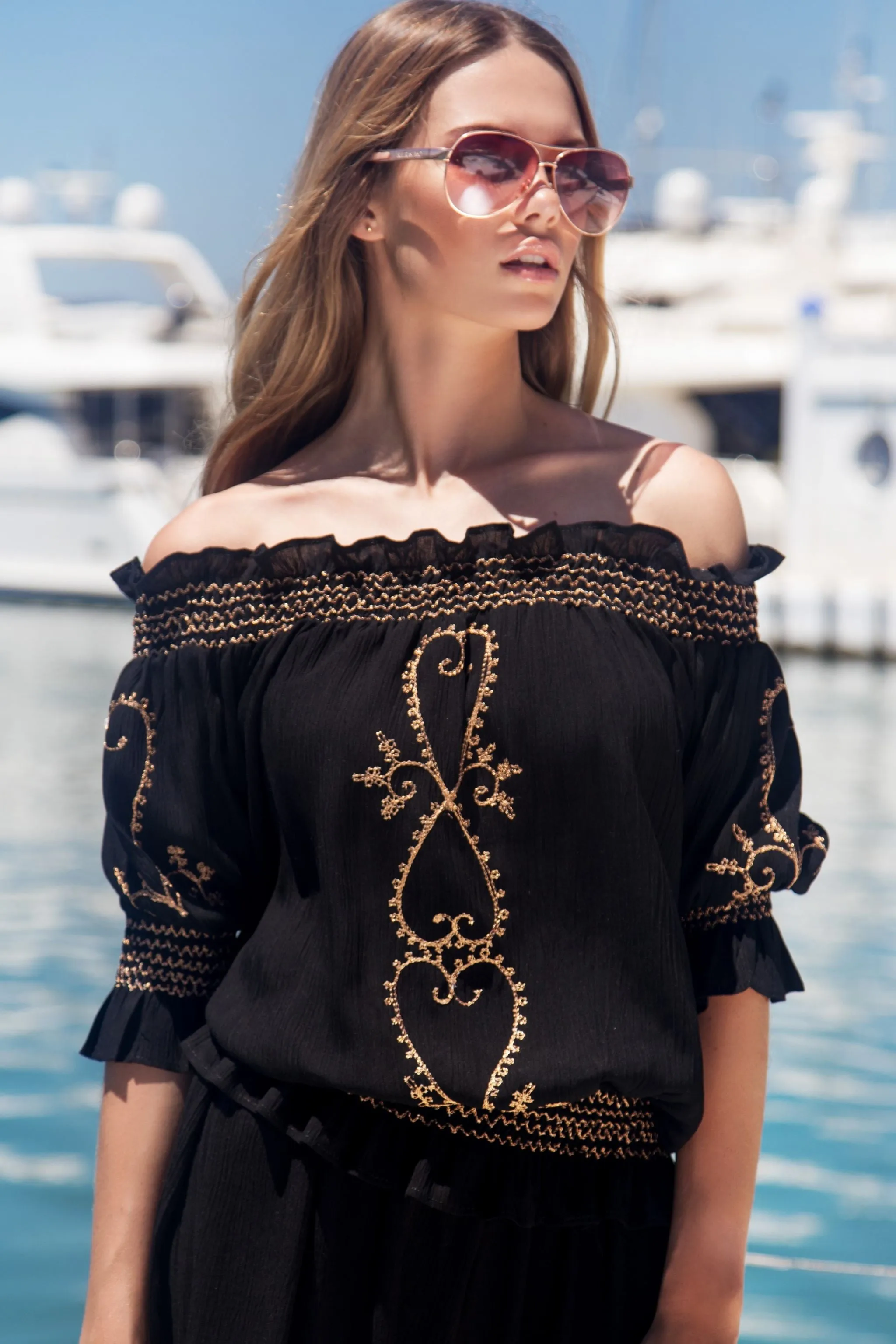 Black Cotton off the shoulder Holiday Top