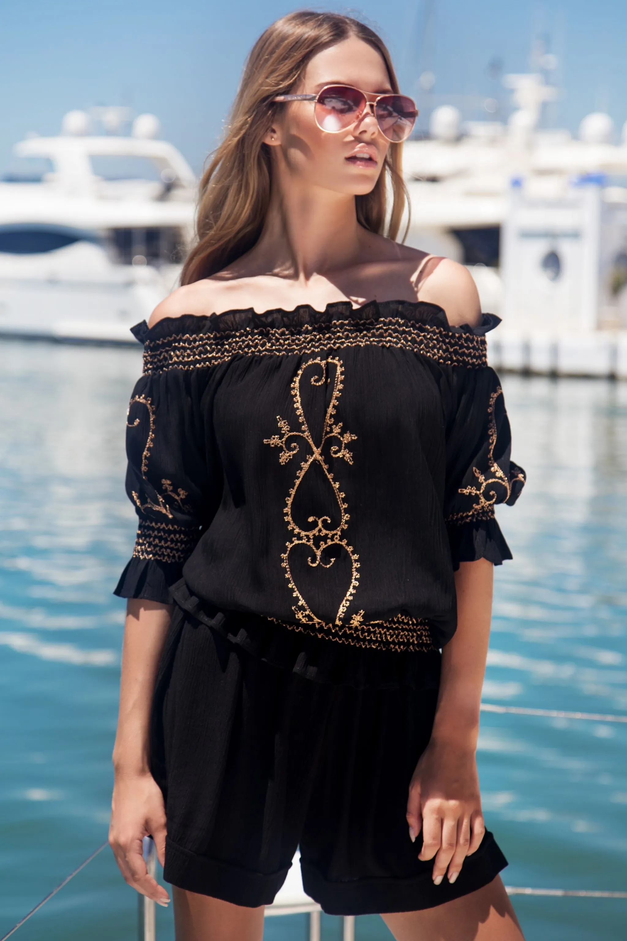 Black Cotton off the shoulder Holiday Top