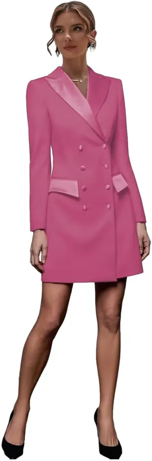 Blazer Dress for Women Double Breasted Peak Lapel Bodycon Women's Casual Long Sleeve Solid Suit Skirt for Business