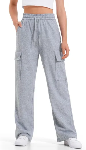 BOOPH Girls Sweatpants Kids Drawstring Cargo Pants Teen Girls Wide Leg Joggers Pants with Pockets
