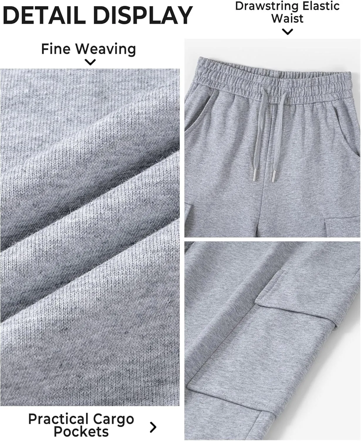 BOOPH Girls Sweatpants Kids Drawstring Cargo Pants Teen Girls Wide Leg Joggers Pants with Pockets
