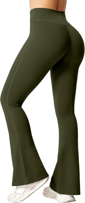 BOOVET Women's Flare Yoga Pants with Pockets Crossover High Waisted Bootcut Flare Yoga Leggings Tummy Control Workout Pants