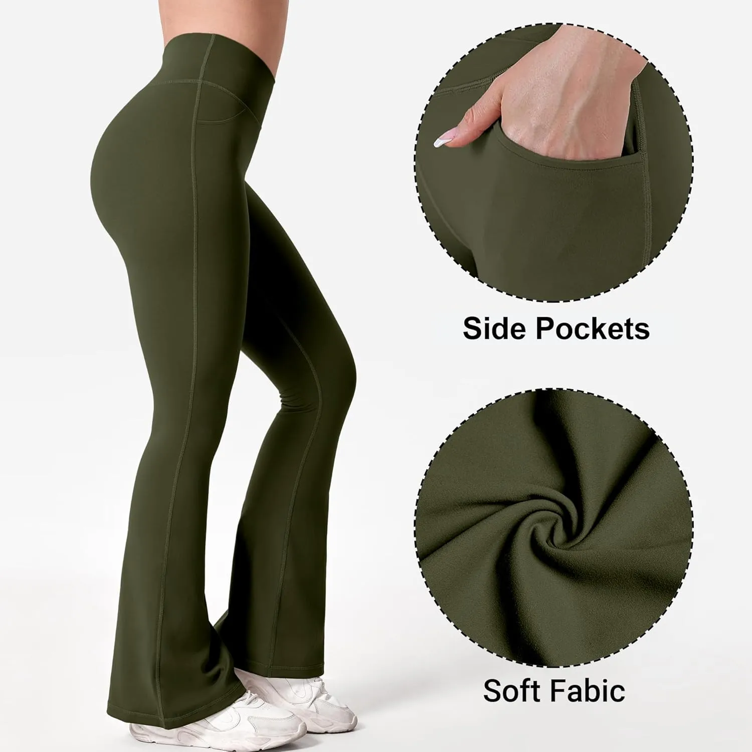 BOOVET Women's Flare Yoga Pants with Pockets Crossover High Waisted Bootcut Flare Yoga Leggings Tummy Control Workout Pants
