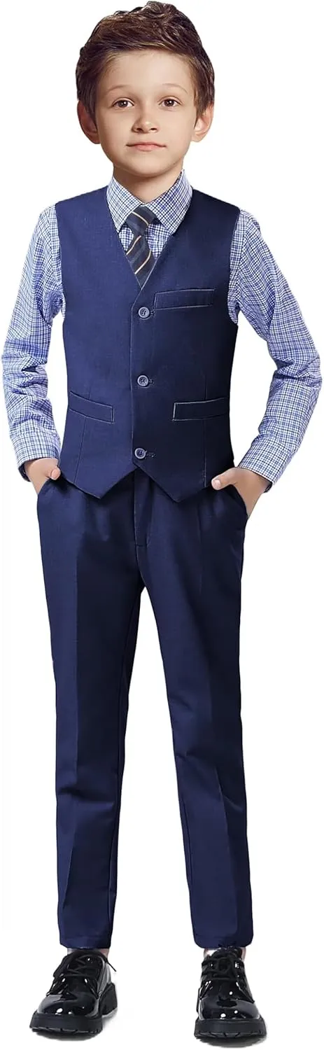 Boys 4-Pieces Suits Slim Fit Kids Outfits Vest Dress Pants Sets Formal Suit for Boy