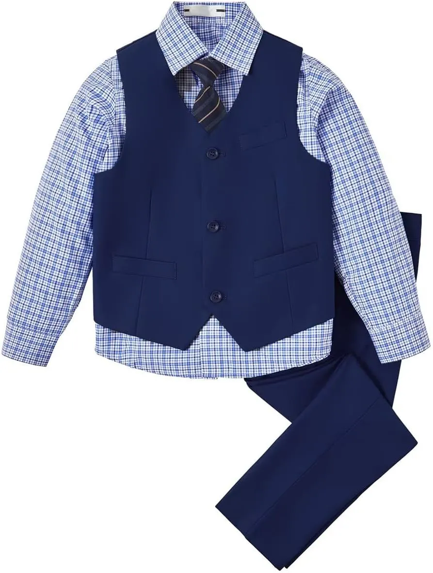 Boys 4-Pieces Suits Slim Fit Kids Outfits Vest Dress Pants Sets Formal Suit for Boy