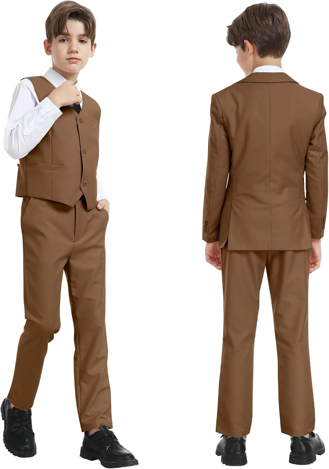 Boy's Formal Suit 7 Piece Slim Fit Tuxedo for Kids Teen Boys Jacket Vest and Pants Set for Wedding with Bow Tie Suspenders