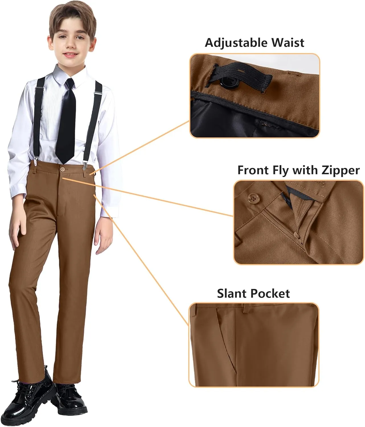 Boy's Formal Suit 7 Piece Slim Fit Tuxedo for Kids Teen Boys Jacket Vest and Pants Set for Wedding with Bow Tie Suspenders